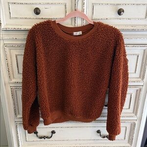 Eyeshadow Rust Brown Sherpa Crewneck Sweater